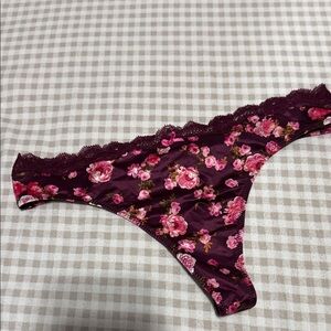 Victoria's Secret Burgundy Floral Lace Thong